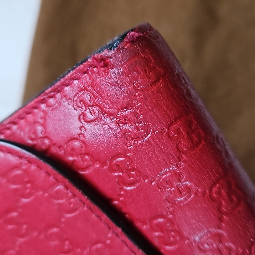 Gucci Trifold Wallet Red Leather Microguccisima GG Logo - Picture 12 of 12